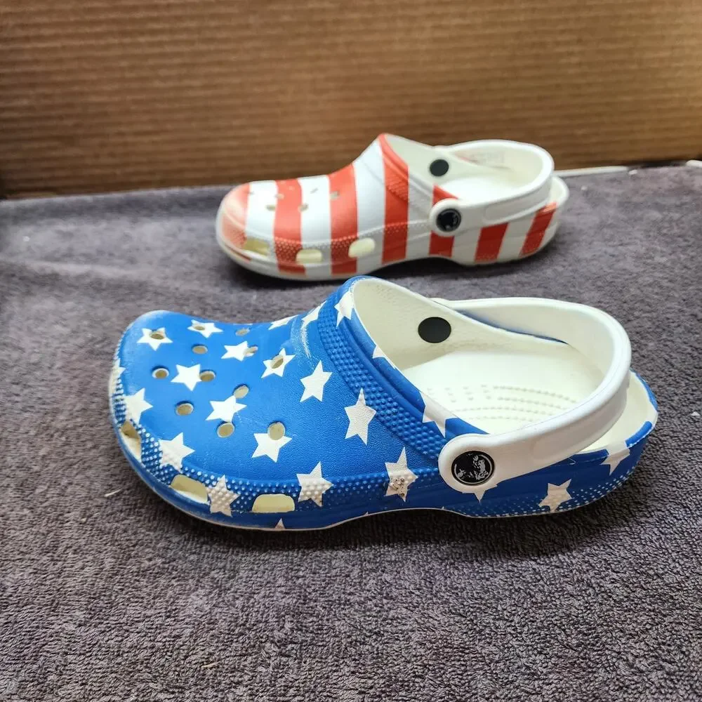 Patriotic crocs Red white blue shoes sandals size men 4 women 6 b54